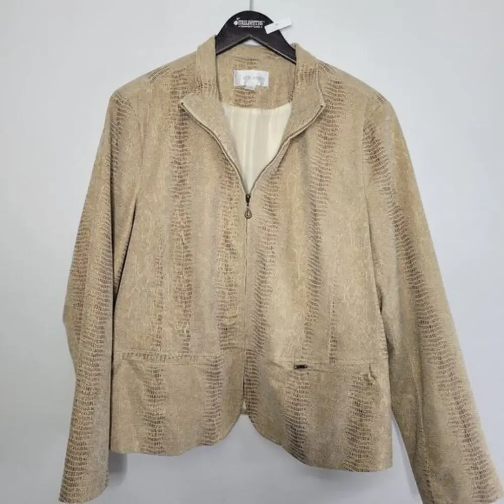 Erin London‎ Womens Jacket XL Animal Print Cream Gold Full Zip